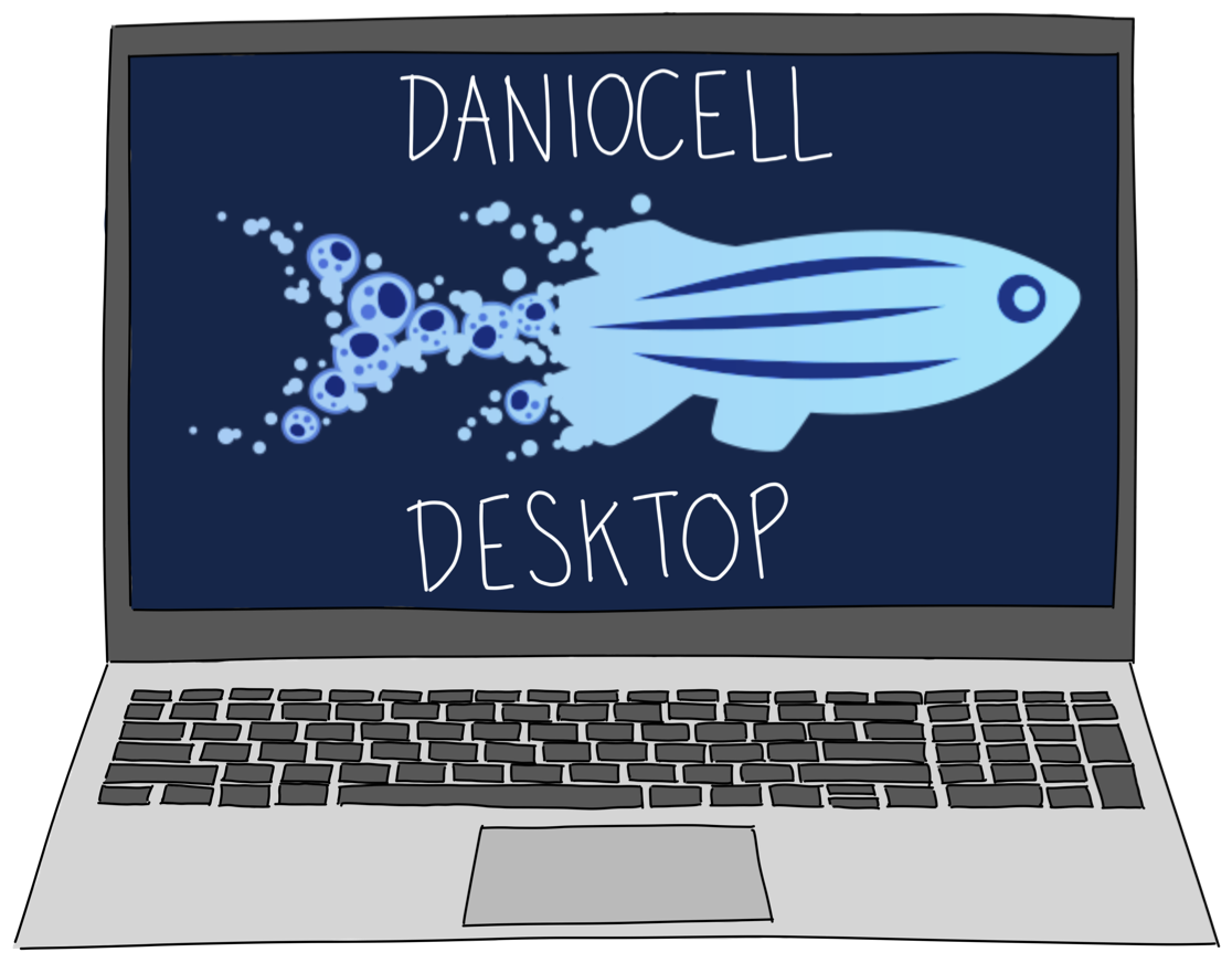 DaniocellDesktop logo depicting a fish on a laptop